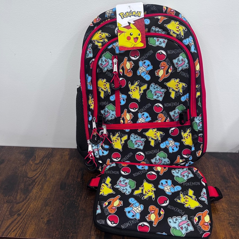 Bioworld Pokemon Backpack with Lunch Bag Pikachu Charmander Squirtle Bulbasaur